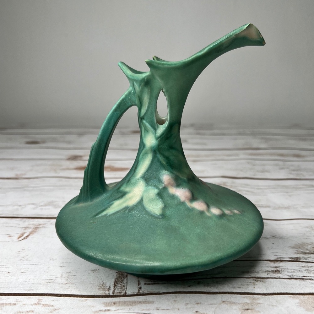 Roseville Zephyr Lily Ewer Green Art Deco Floral Pottery Pitcher 903-6 6in